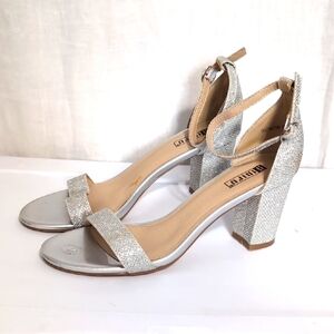 Didifu Silver Glitter Block Heels Ankle Strap Size 8